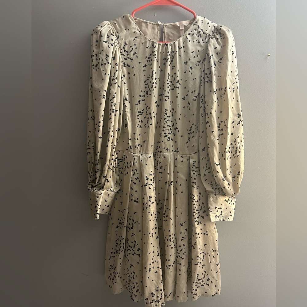 Rebecca Taylor Silk Cream and Black Long Sleeve Mini Dress